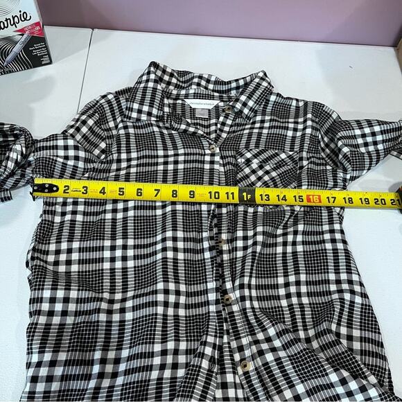 Christopher & Banks Black Plaid Button Front Long Sleeve Shirt - Picture 5 of 5